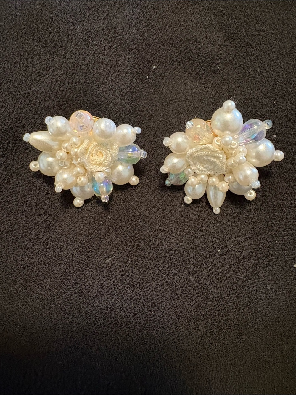 Pearl Cluster Floral Clip-On Earrings - Ivory